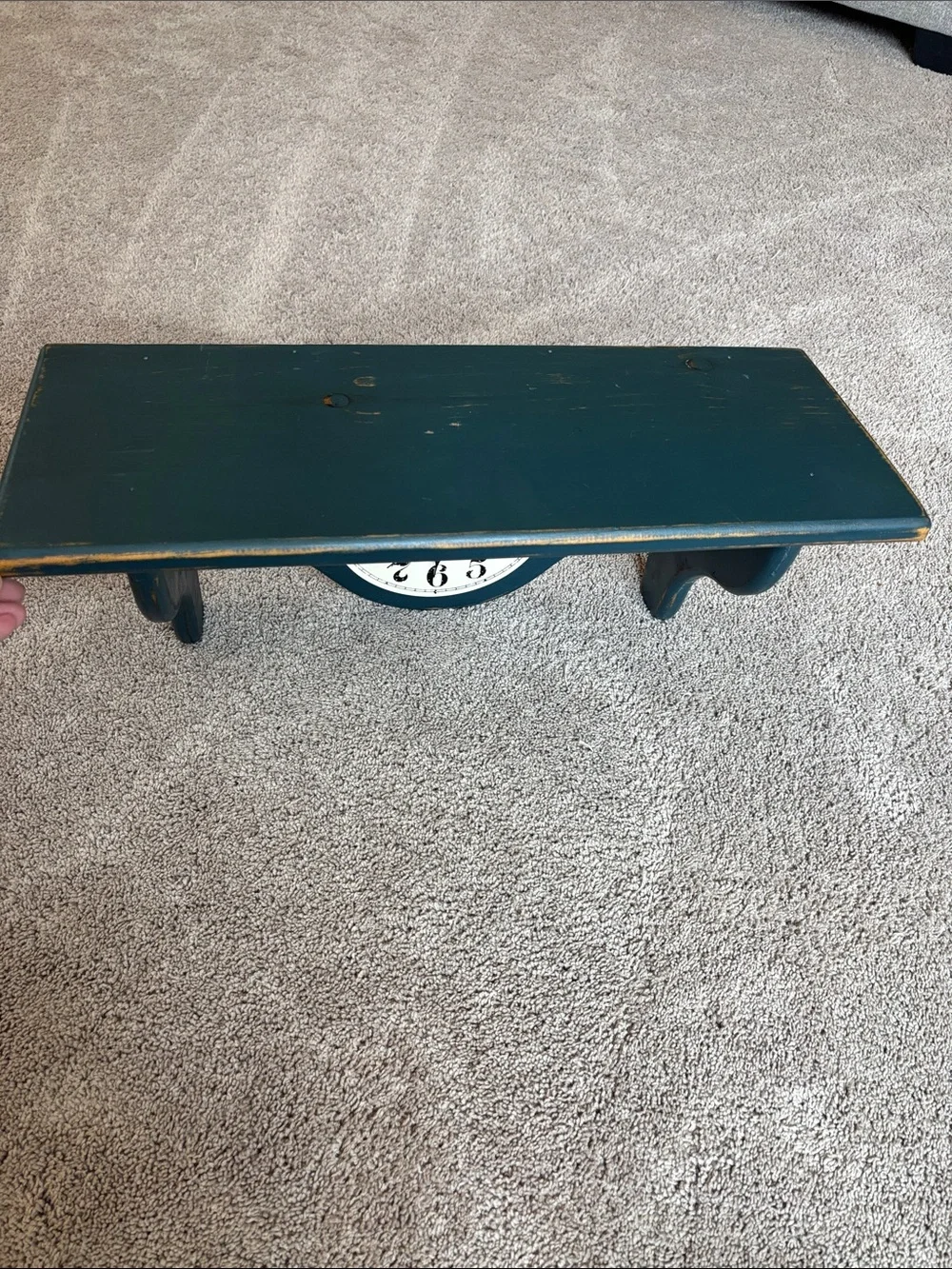 Vintage Wooden Blue Distressed Clock Shelf Farmhouse Décor 21x9.75” 8”